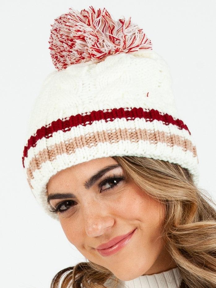 lucca couture PRINCETON VARSITY BEANIE-IVORY