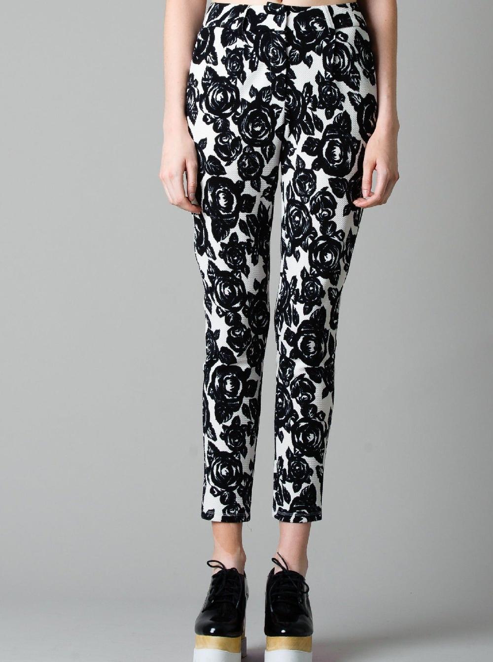 lucca couture PRINTED ROSE PANTS-OFF WHT BLK