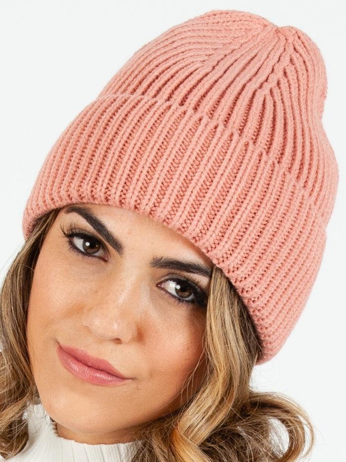 lucca couture RAINIER CLASSIC RIBBED BEANIE-PINK