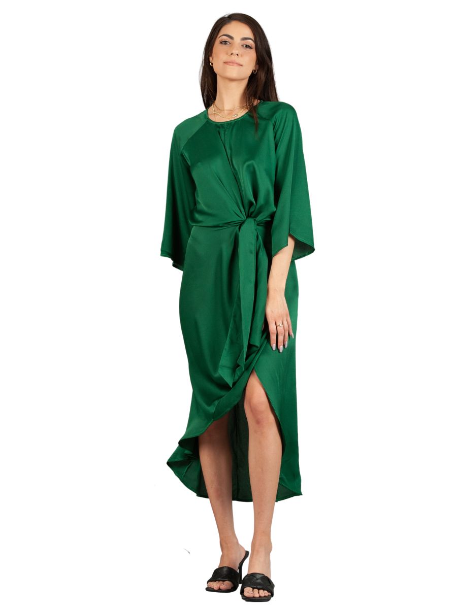 lucca couture RAMONA TULIP HEM WRAP DRESS-EMERALD