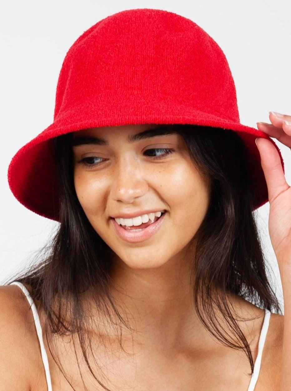 lucca couture RENEE TERRY CLOTH BUCKET HAT-RED