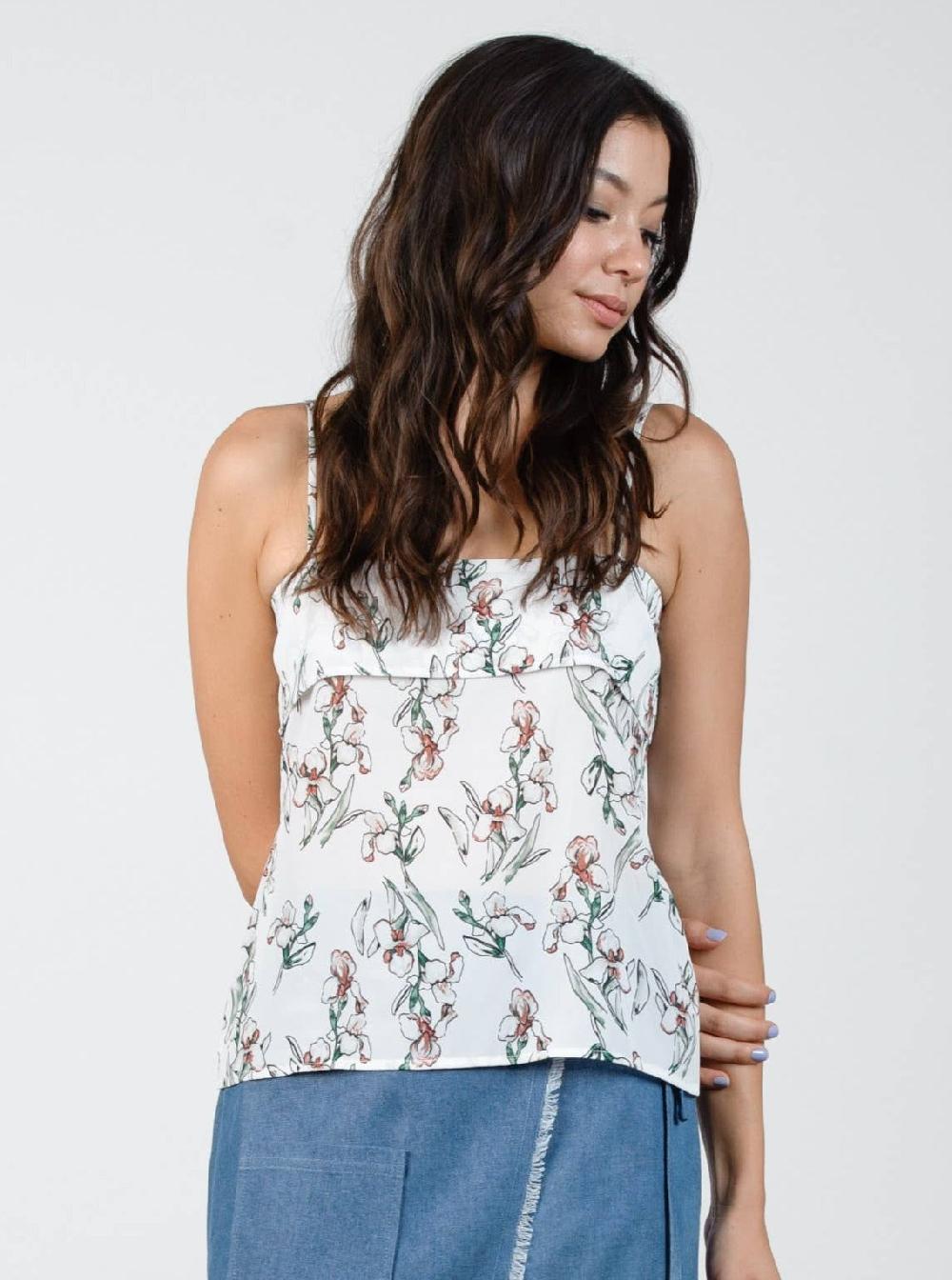 lucca couture REVERSIBLE LACE UP CAMI-WHITE FLORAL