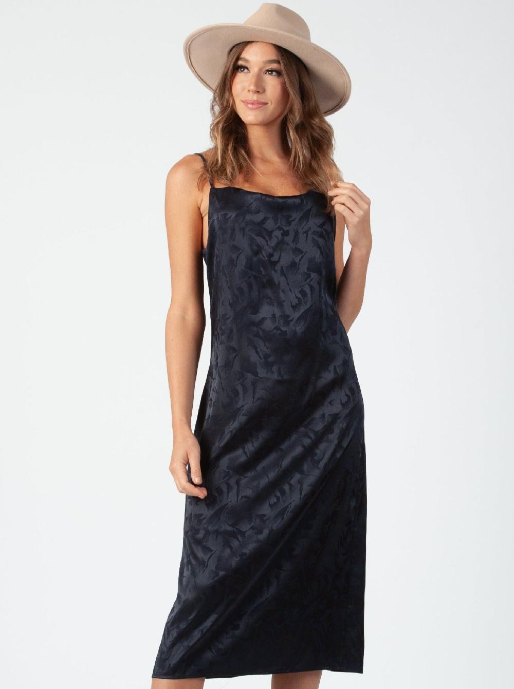 lucca couture ROBIN BIAS CUT MIDI DRESS-NAVY