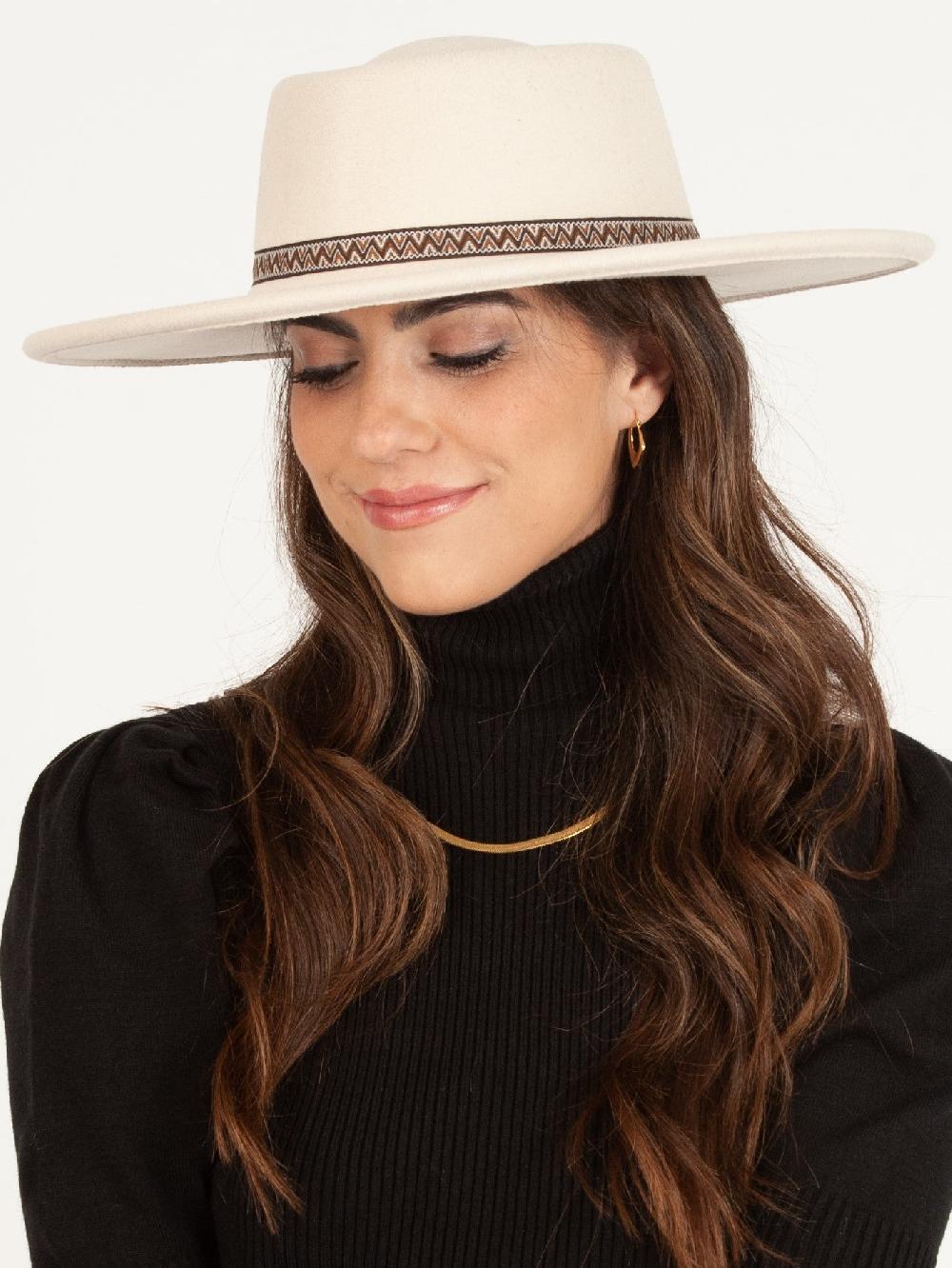 lucca couture RYE BOATER HAT WITH TRIM-MILK