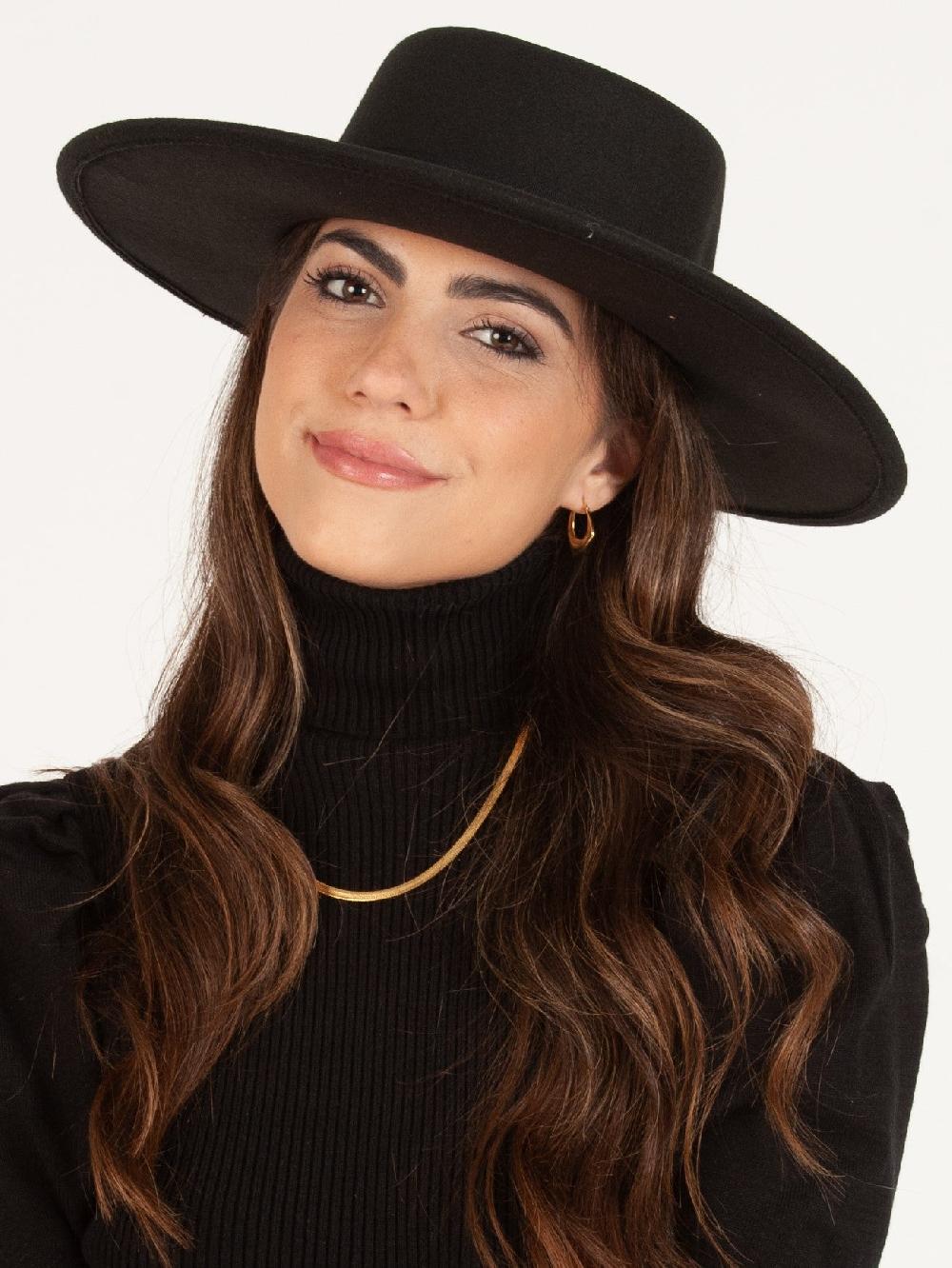 lucca couture RYE VEGAN FELT BOATER HAT-BLACK