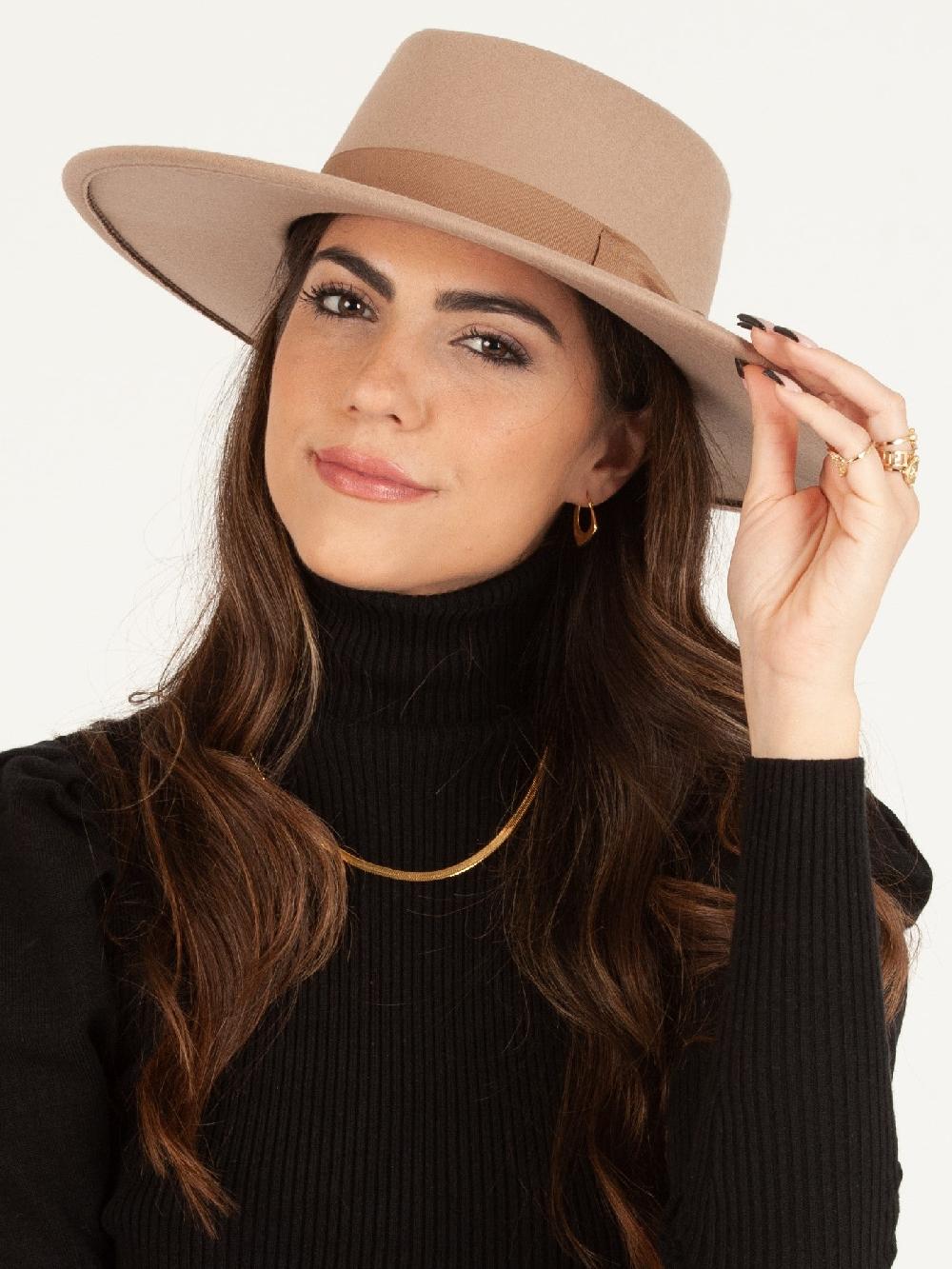 lucca couture RYE VEGAN FELT BOATER HAT-OAT