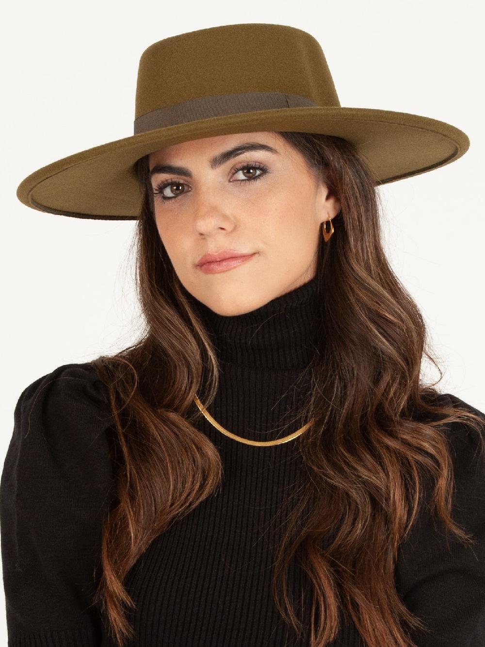 lucca couture RYE VEGAN FELT BOATER HAT-OLIVE
