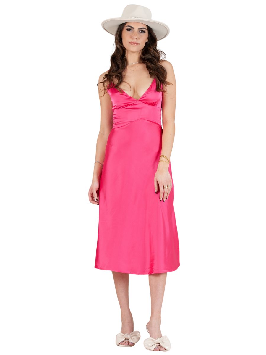lucca couture SATEEN MIDI SLIP DRESS-FUSCHIA