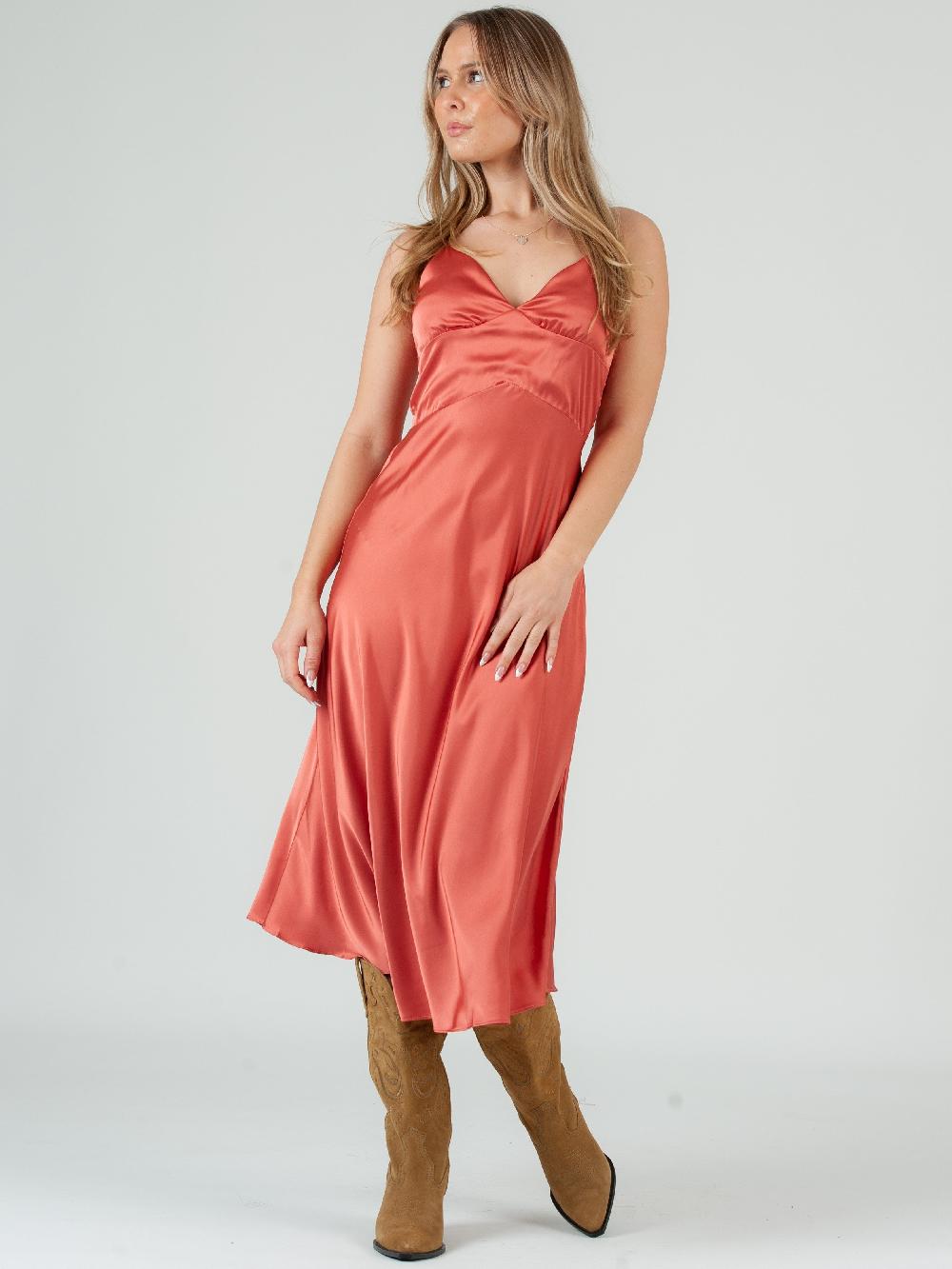 lucca couture SATEEN MIDI SLIP DRESS-SPICE
