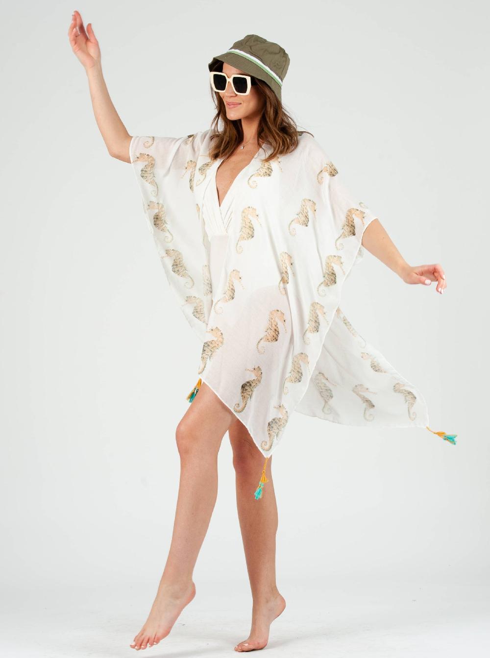 lucca couture SEAHORSE PRINTED KIMONO-MUSTARD