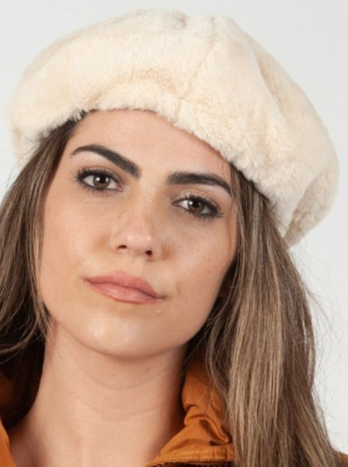 lucca couture SEZANNE FAUX MINK BERET-IVORY