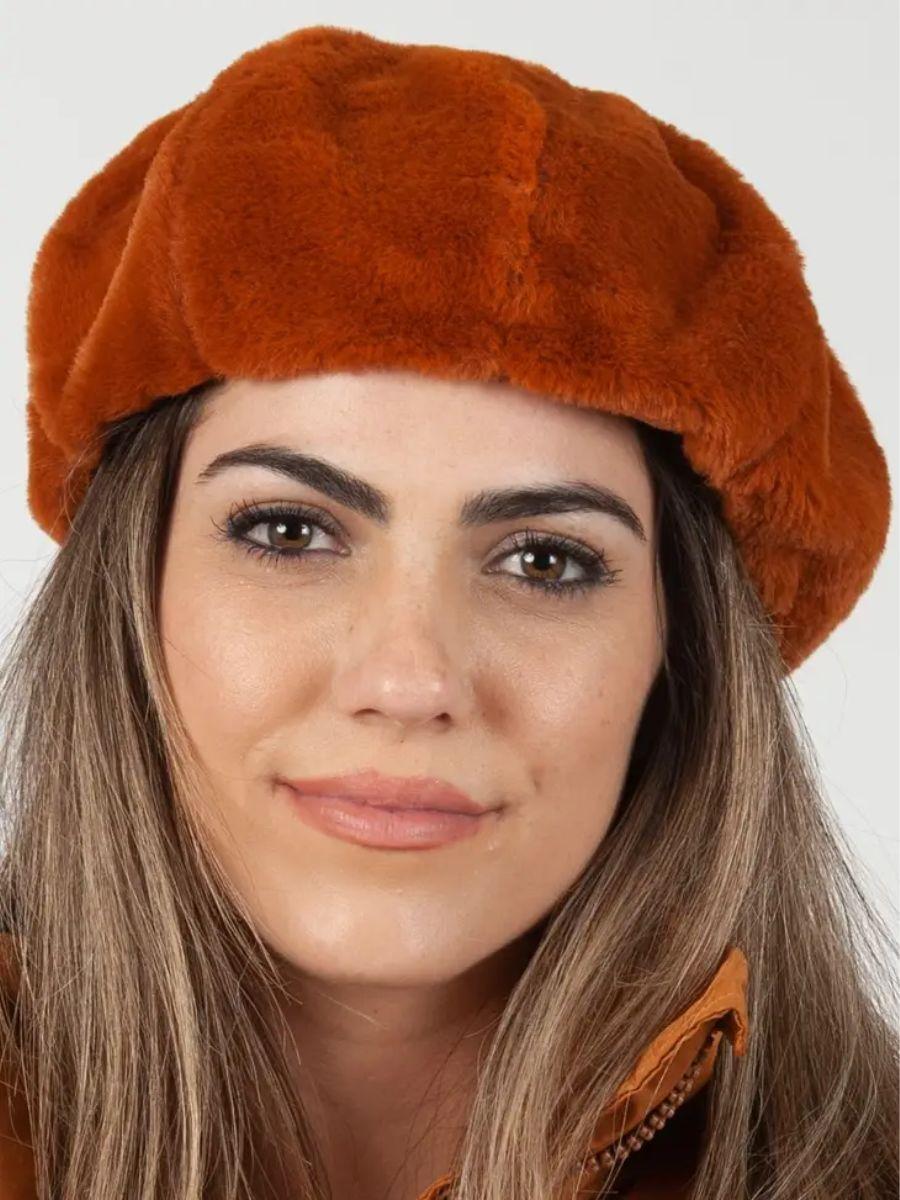 lucca couture SEZANNE FAUX MINK BERET-TOBACCO