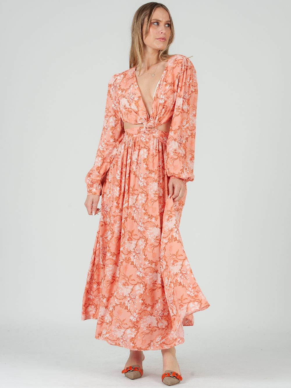 lucca couture SORAYA CUTOUT MAXI DRESS-CORAL