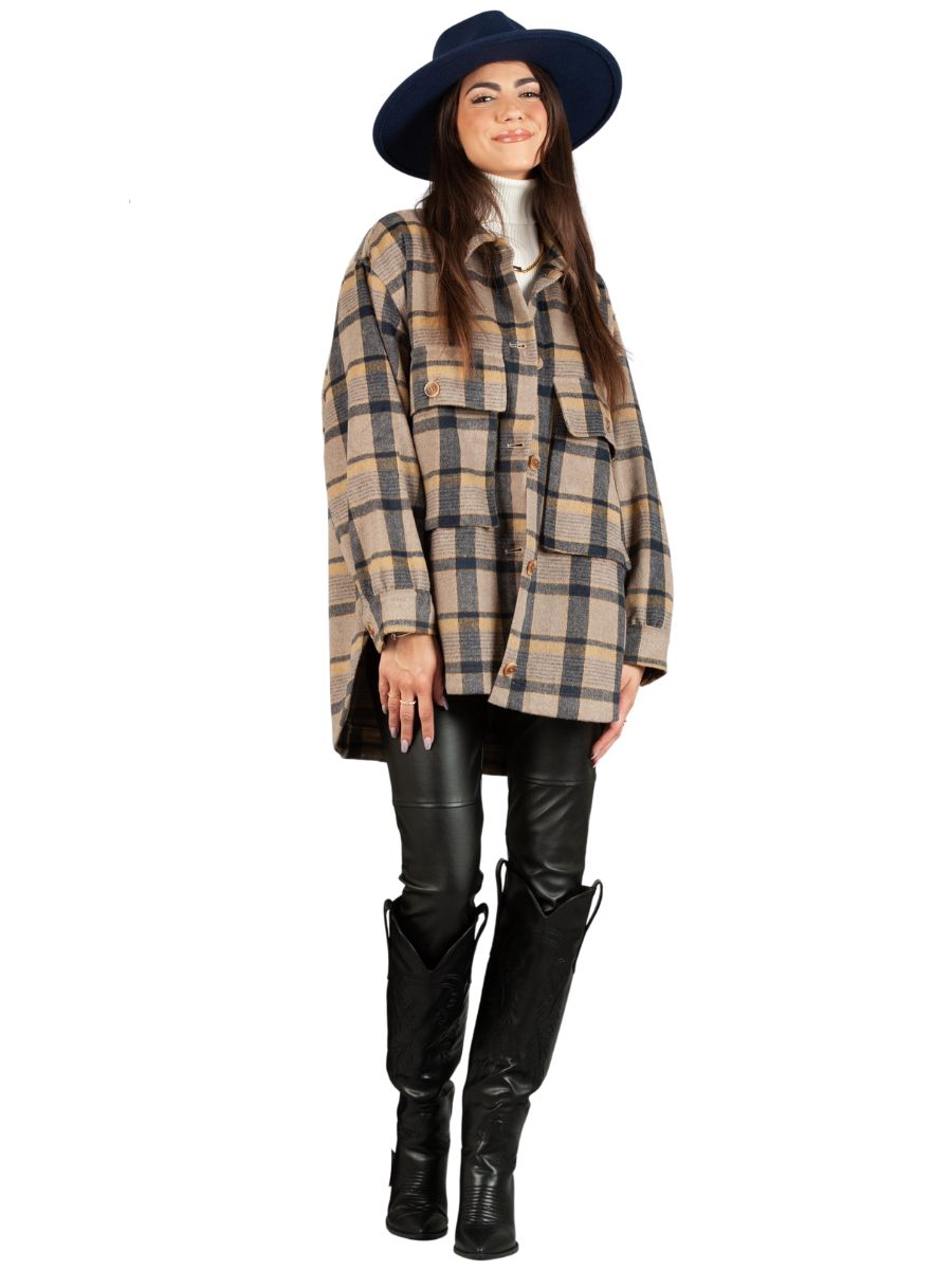 lucca couture SOUTHEAST SHACKET-NAVY PLAID