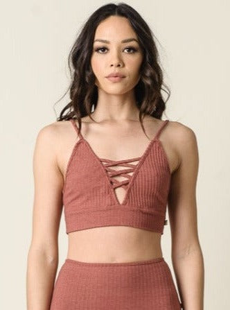 lucca couture SWEET RIBBED BRALETTE-MARSALA