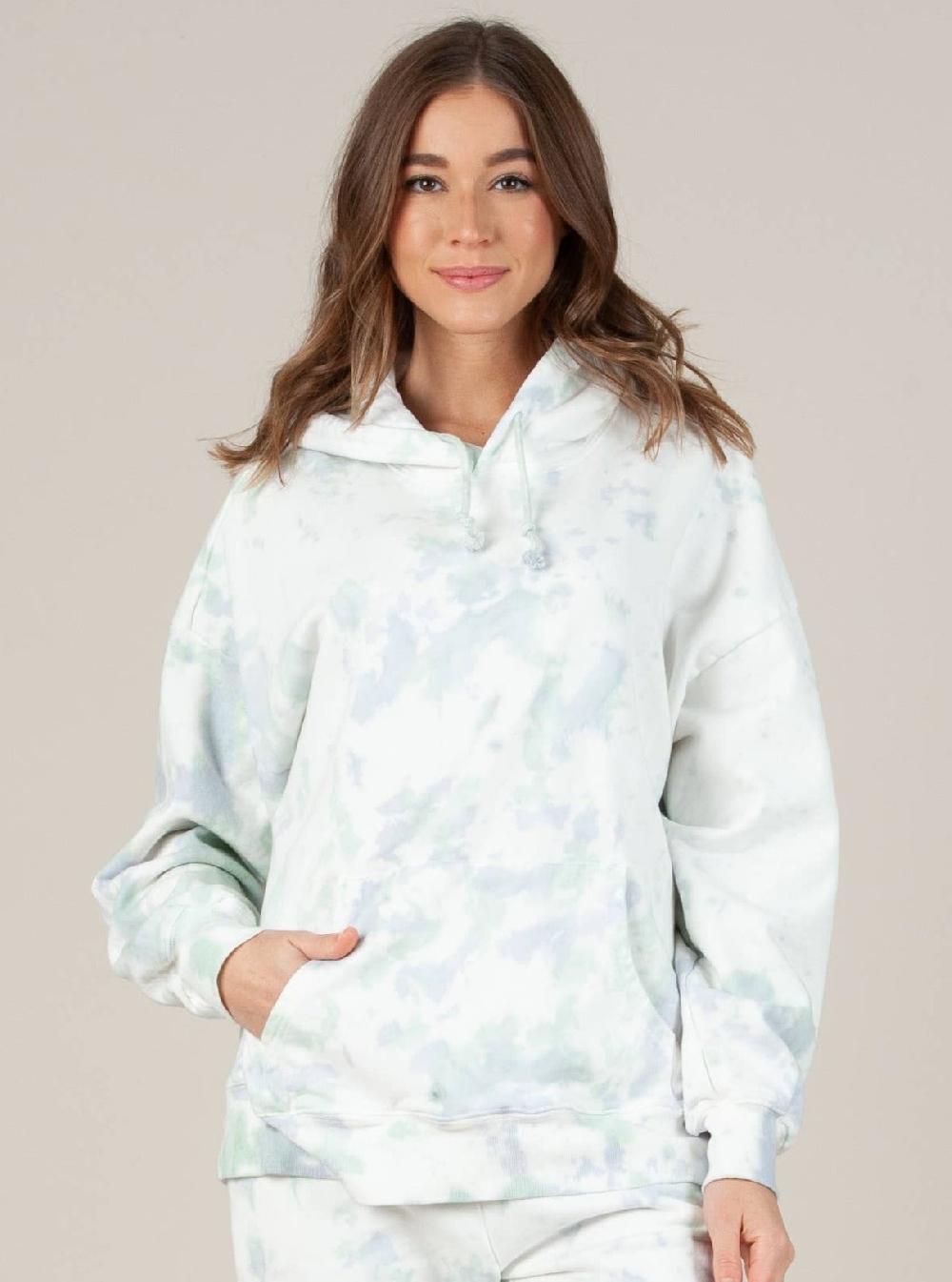 lucca couture TALLY HOODIE-BLUE GREEN TIE DYE