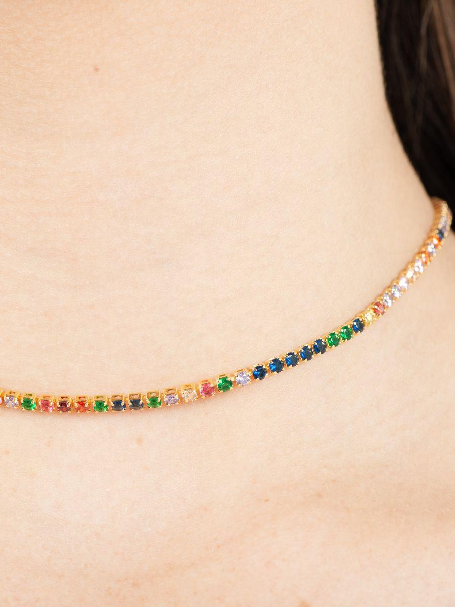 lucca couture TENNIS NECKLACE-RAINBOW STONE