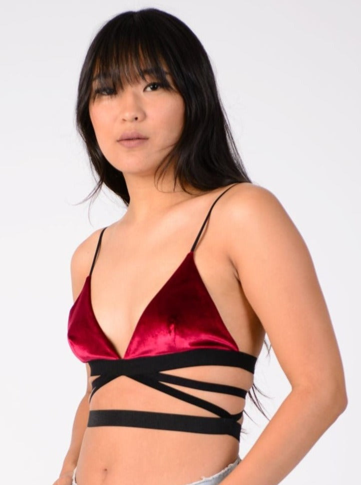 lucca couture VAL VELVET BRALETTE-WINE