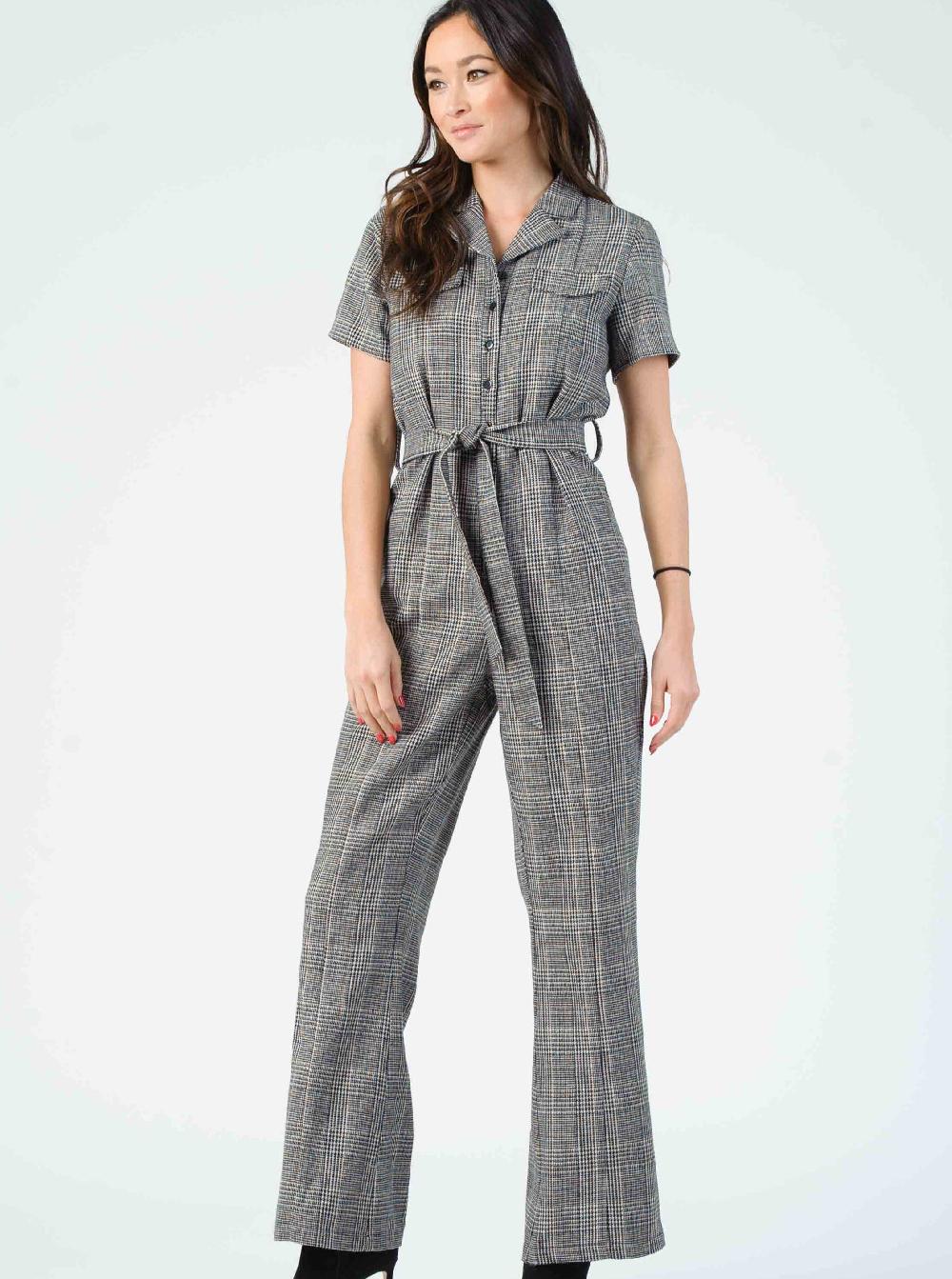 lucca couture VERDI TAILORED JUMPSUIT-BLACK PLAID