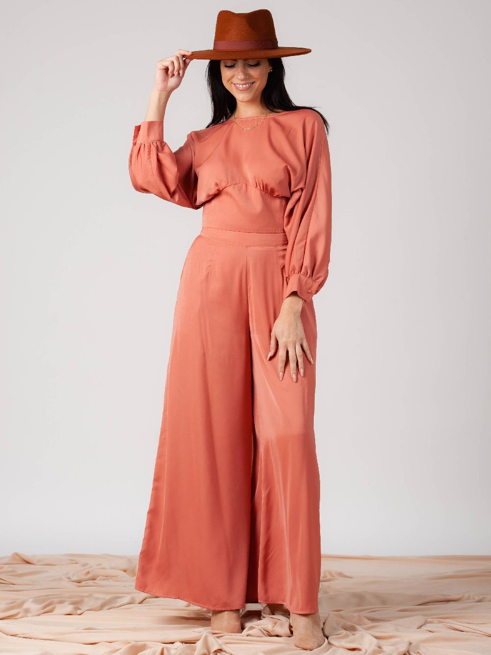 lucca couture Women's Blouse & Wide Leg Pant Set