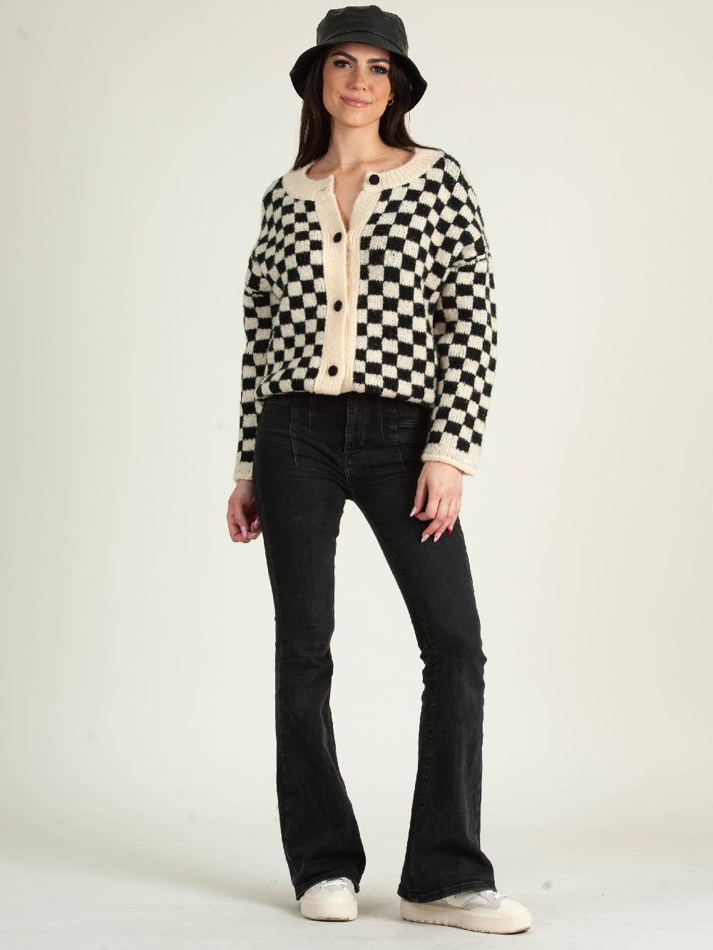 lucca couture Women's Checkered Sweater Cardigan