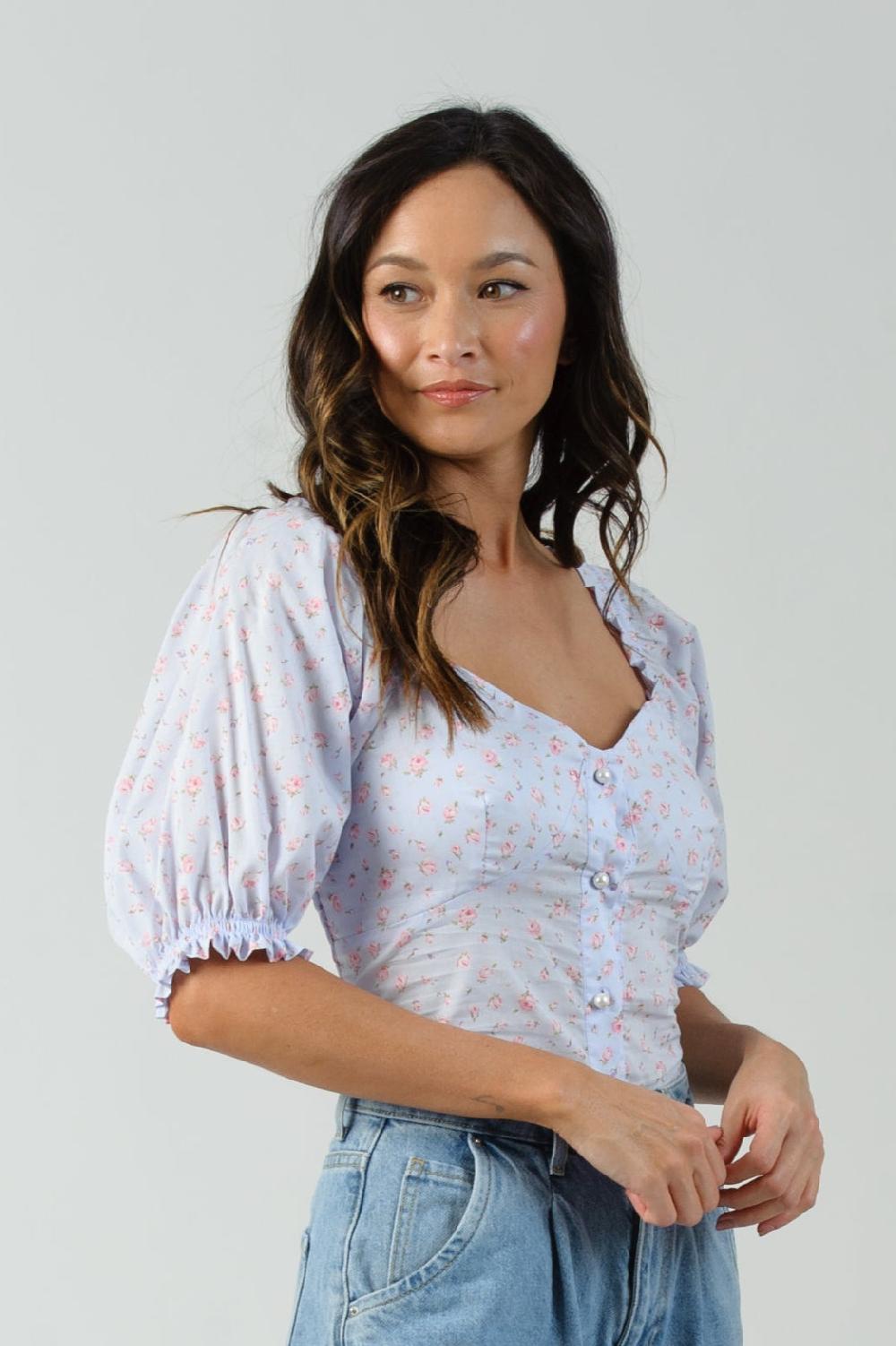 lucca couture Women's Cotton Floral Blouse Top