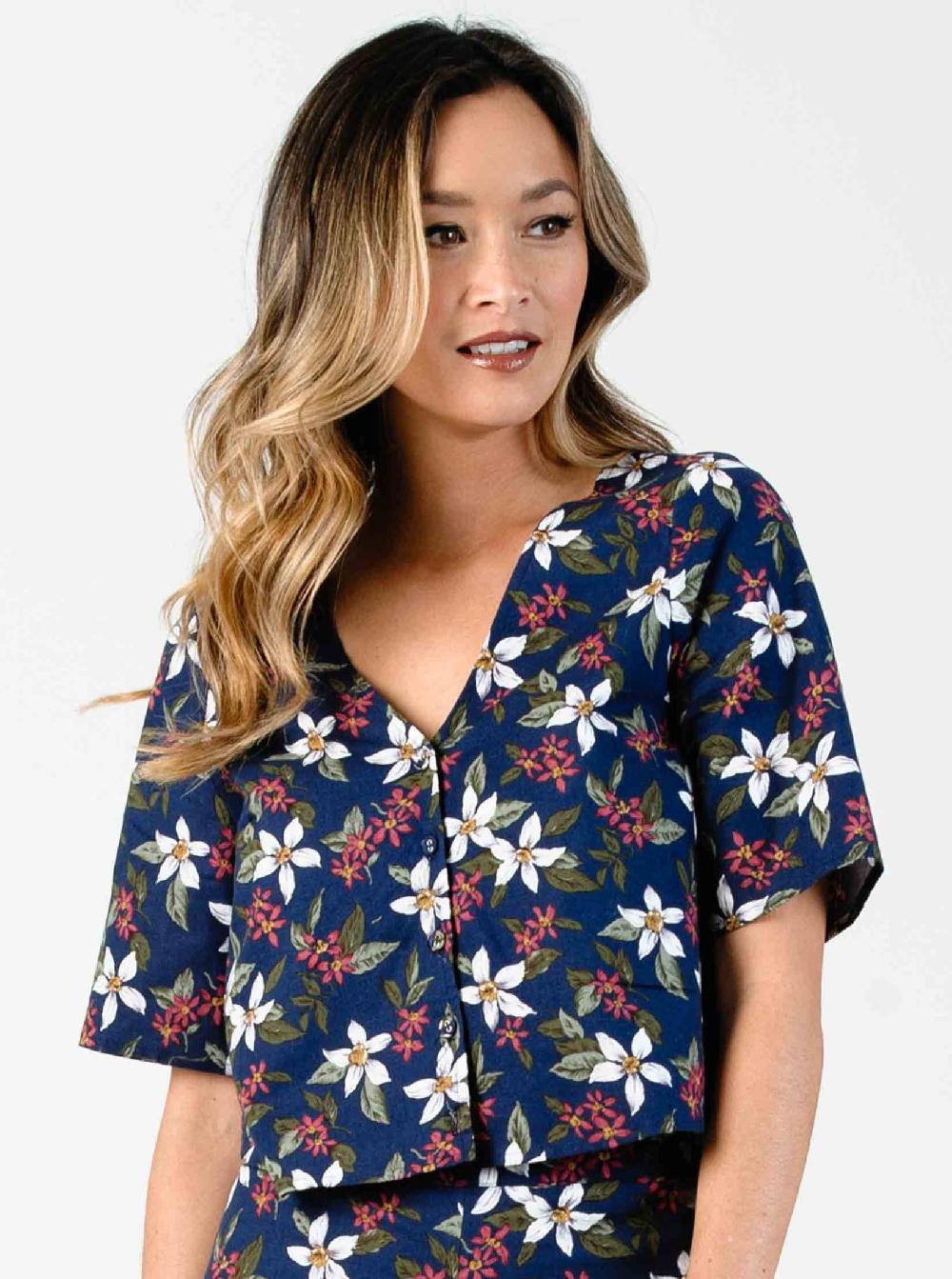 lucca couture Women's Floral Button Down Top