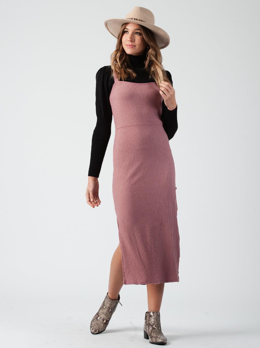 lucca couture Women's Knit Ribbed Midi Dress