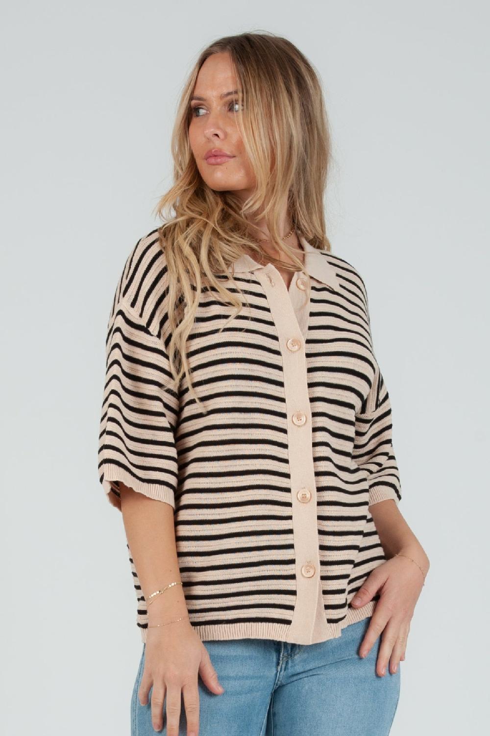 lucca couture Women's Knit Stripe Cardigan Top