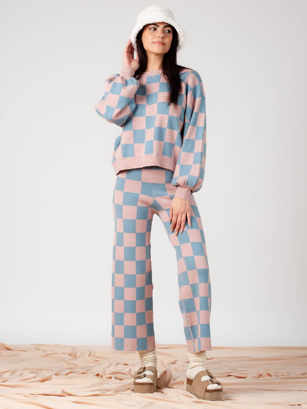 lucca couture Women’s Large Check Sweater & Pant Set