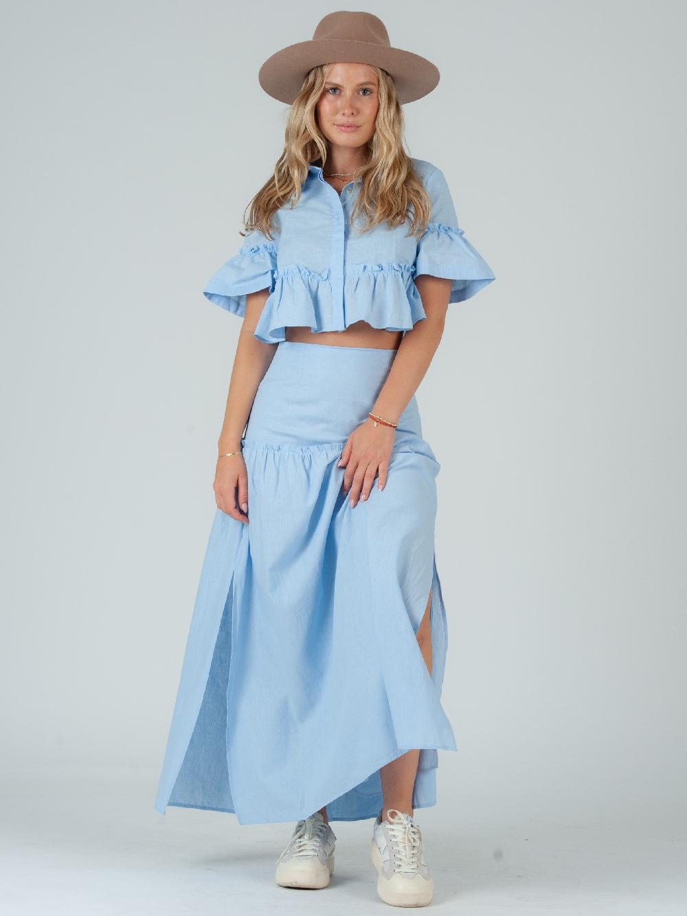 lucca couture Women's Linen Blouse & Skirt Set