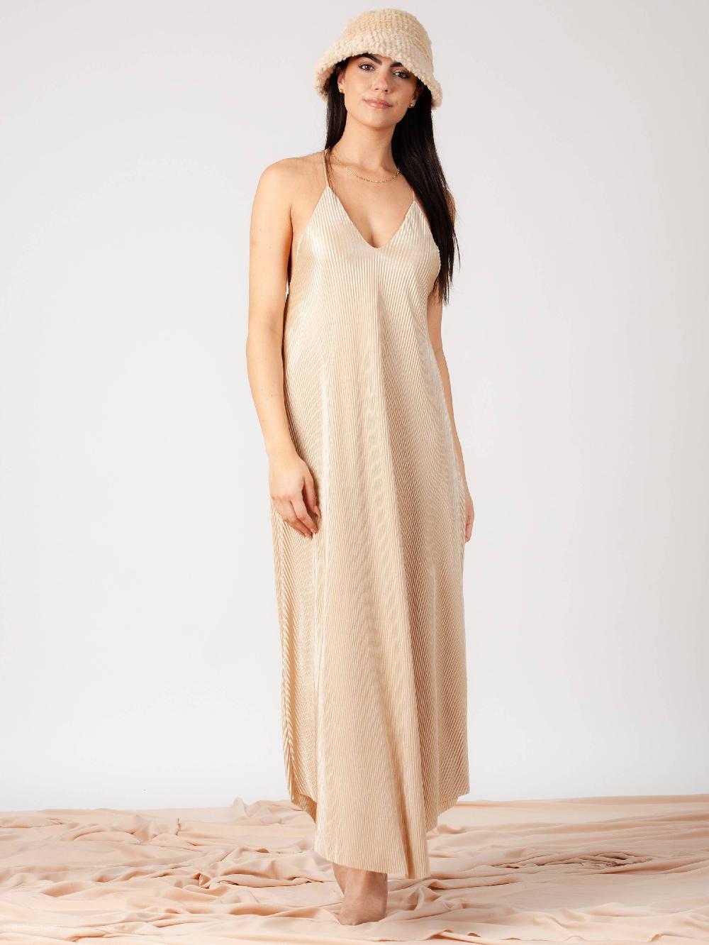 lucca couture Women's Pleated Maxi Satin Dress