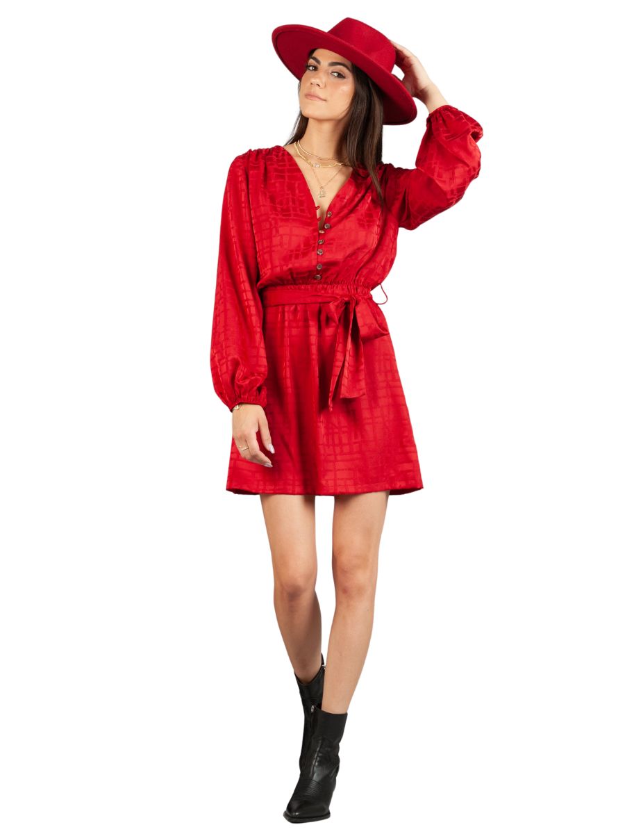 lucca couture Women's Red Satin Wrap Dress