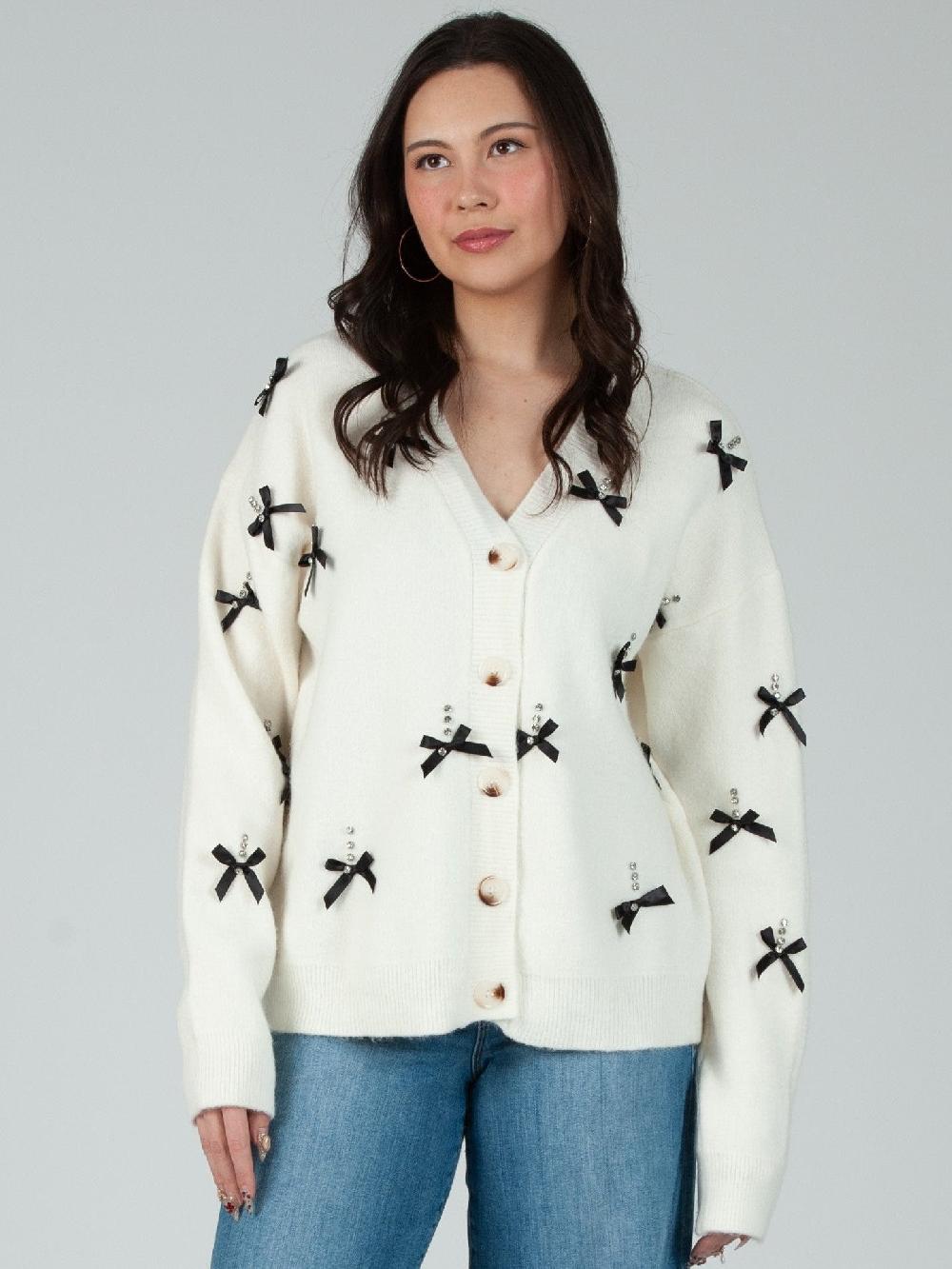 lucca couture Women's Rhinestone & Bow Cardigan
