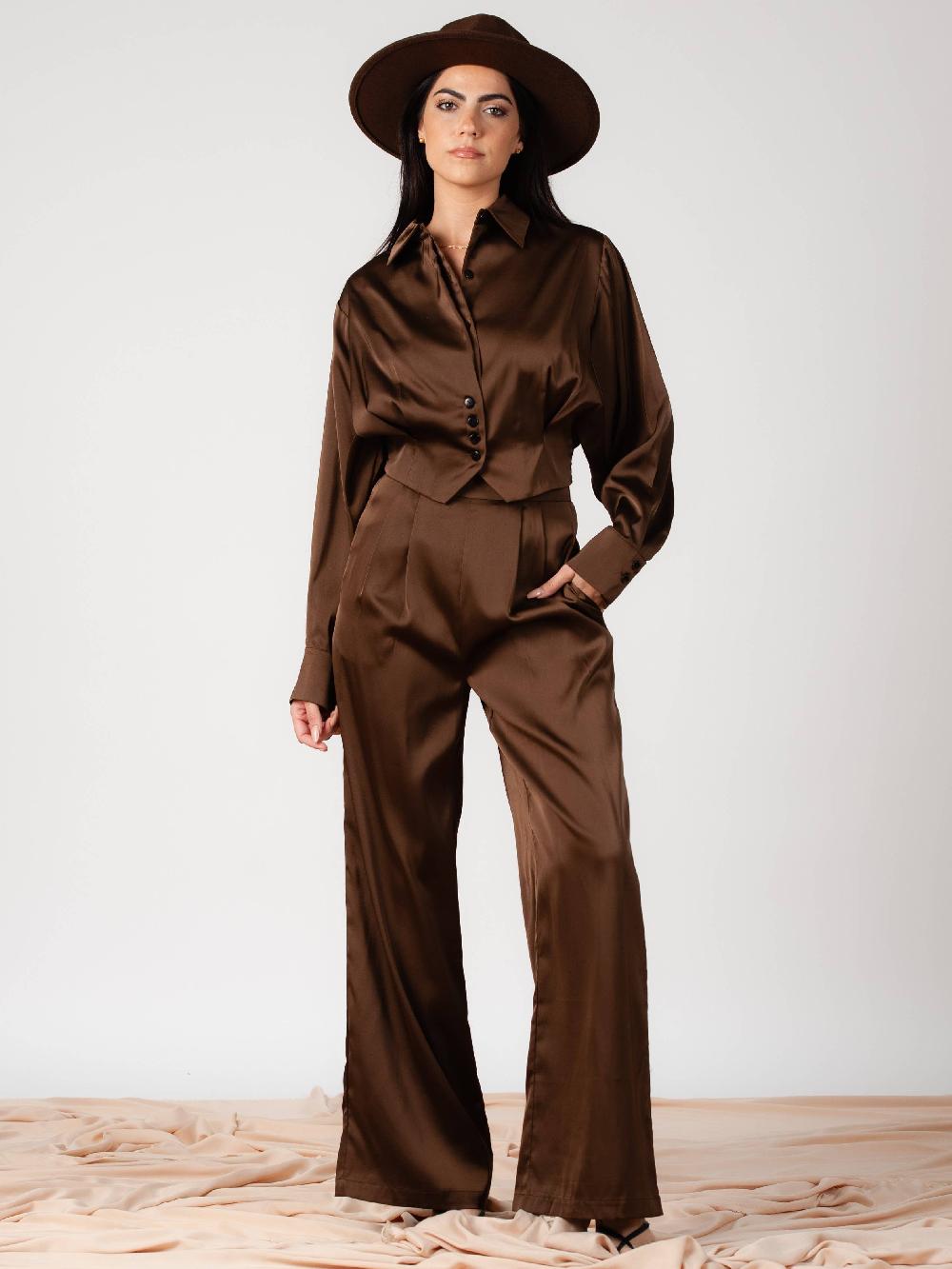 lucca couture Women's Satin Top & Pants Set