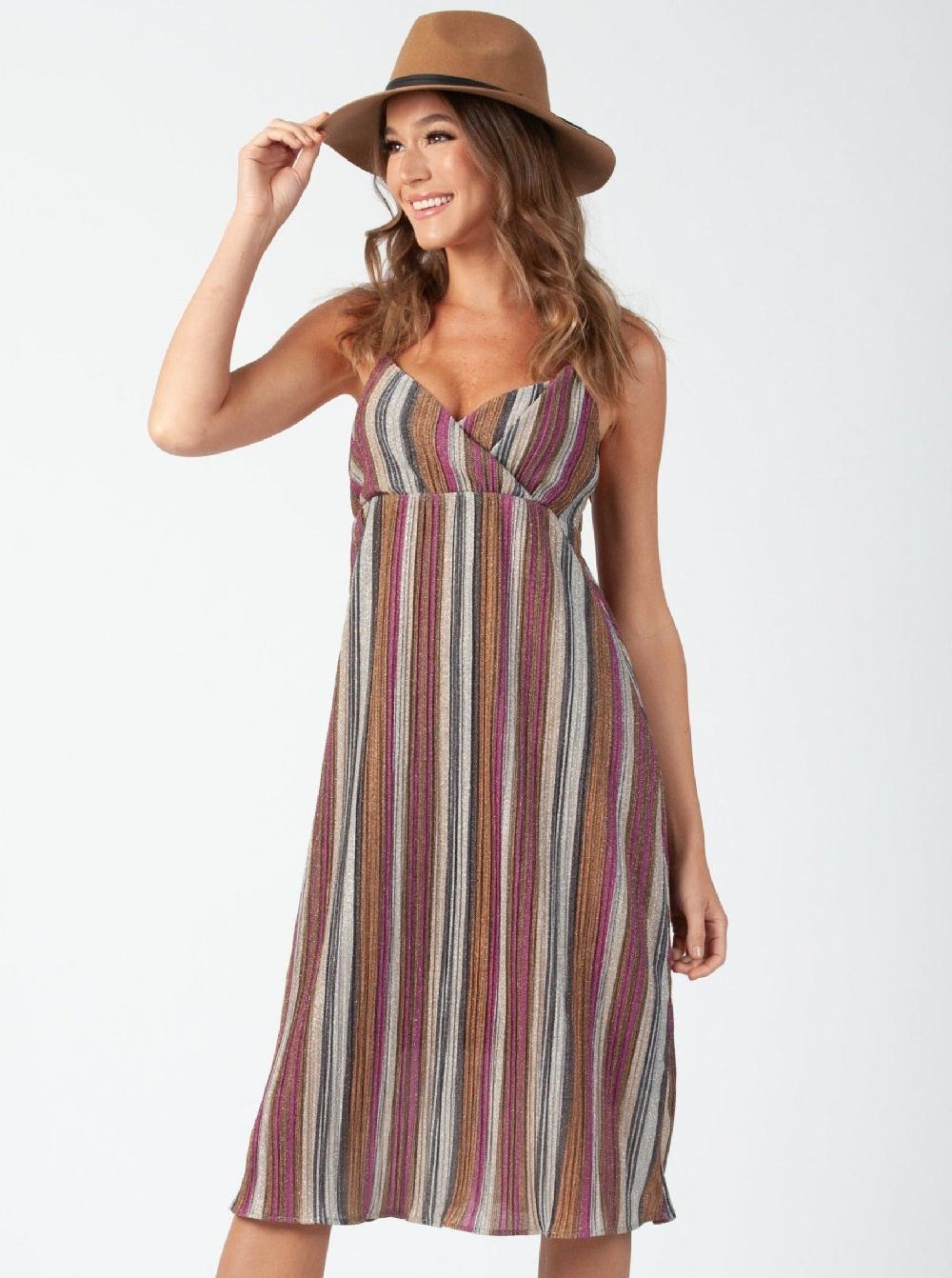 lucca couture Women's Striped Lurex Midi Dress