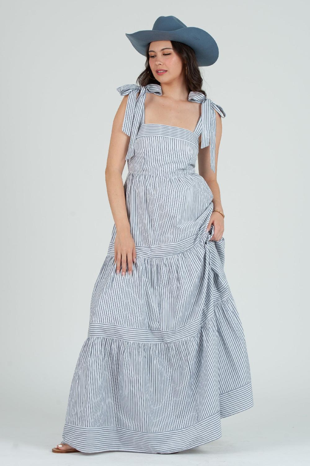 lucca couture Women's Striped Maxi Tier Dress
