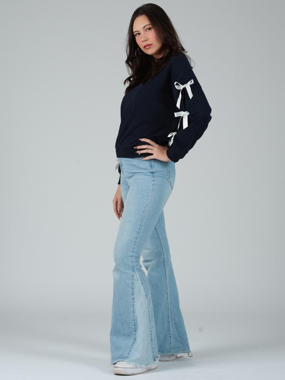 lucca couture Women's Sweatshirt with Bow Sleeves