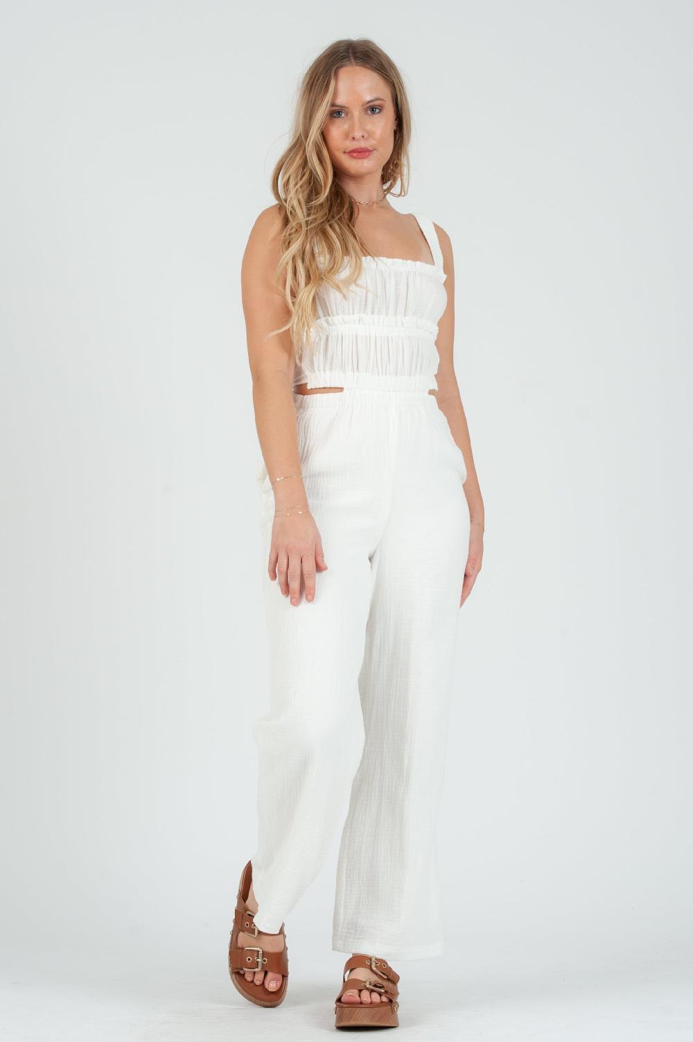 lucca couture Women's White Gauze Jumpsuit