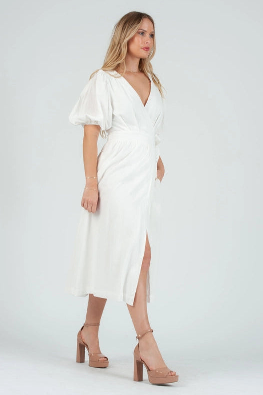 lucca couture Women's White Linen Wrap Midi Dress