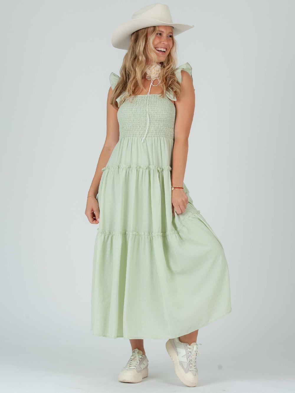 lucca couture YUDITH GAUZE MAXI DRESS-LIME