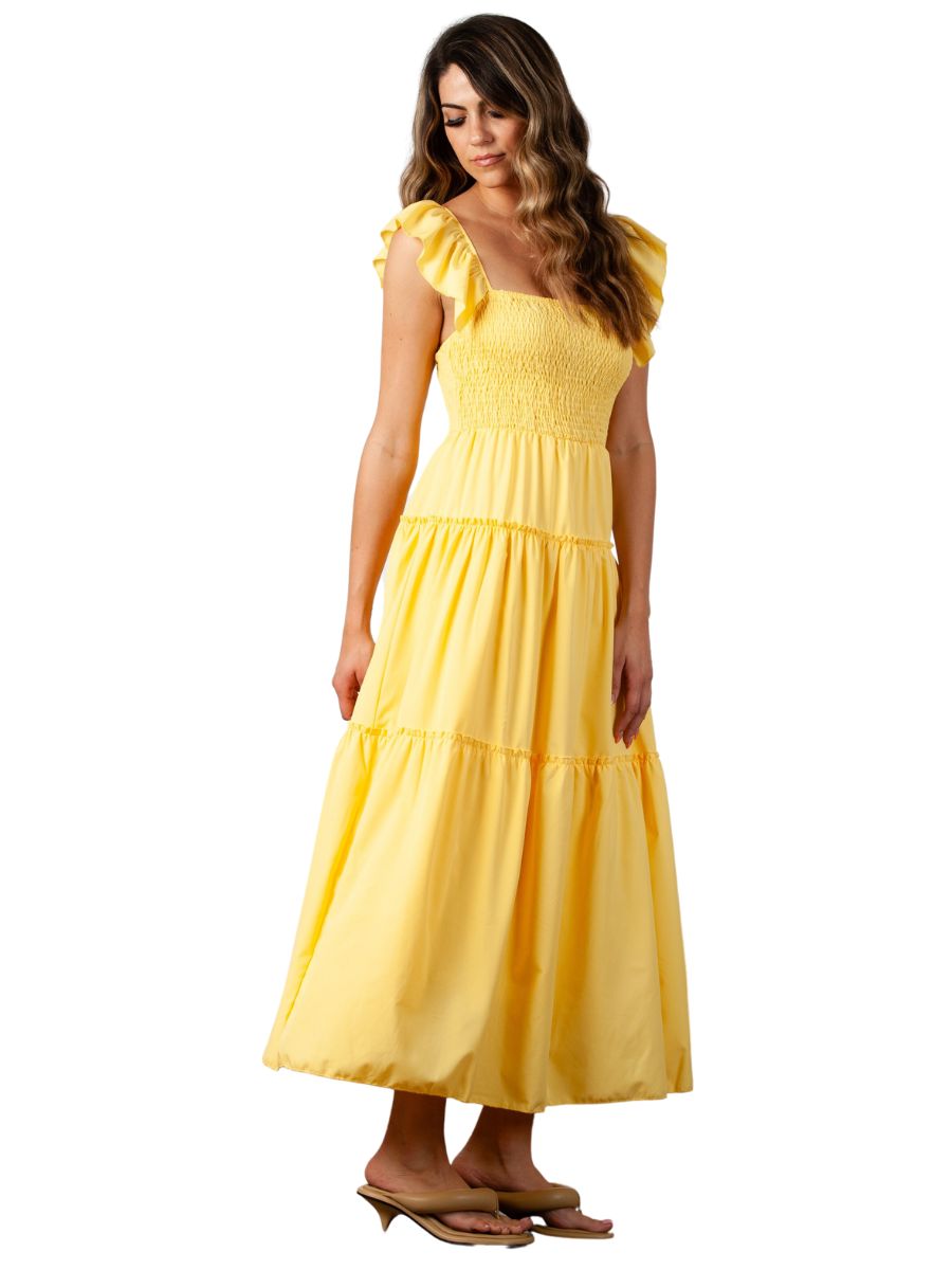 lucca couture YUDITH SMOCKED MAXI DRESS-LT.YELLOW