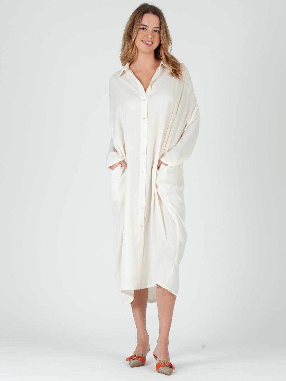 lucca couture ZAHARA MAXI SHIRT DRESS-IVORY