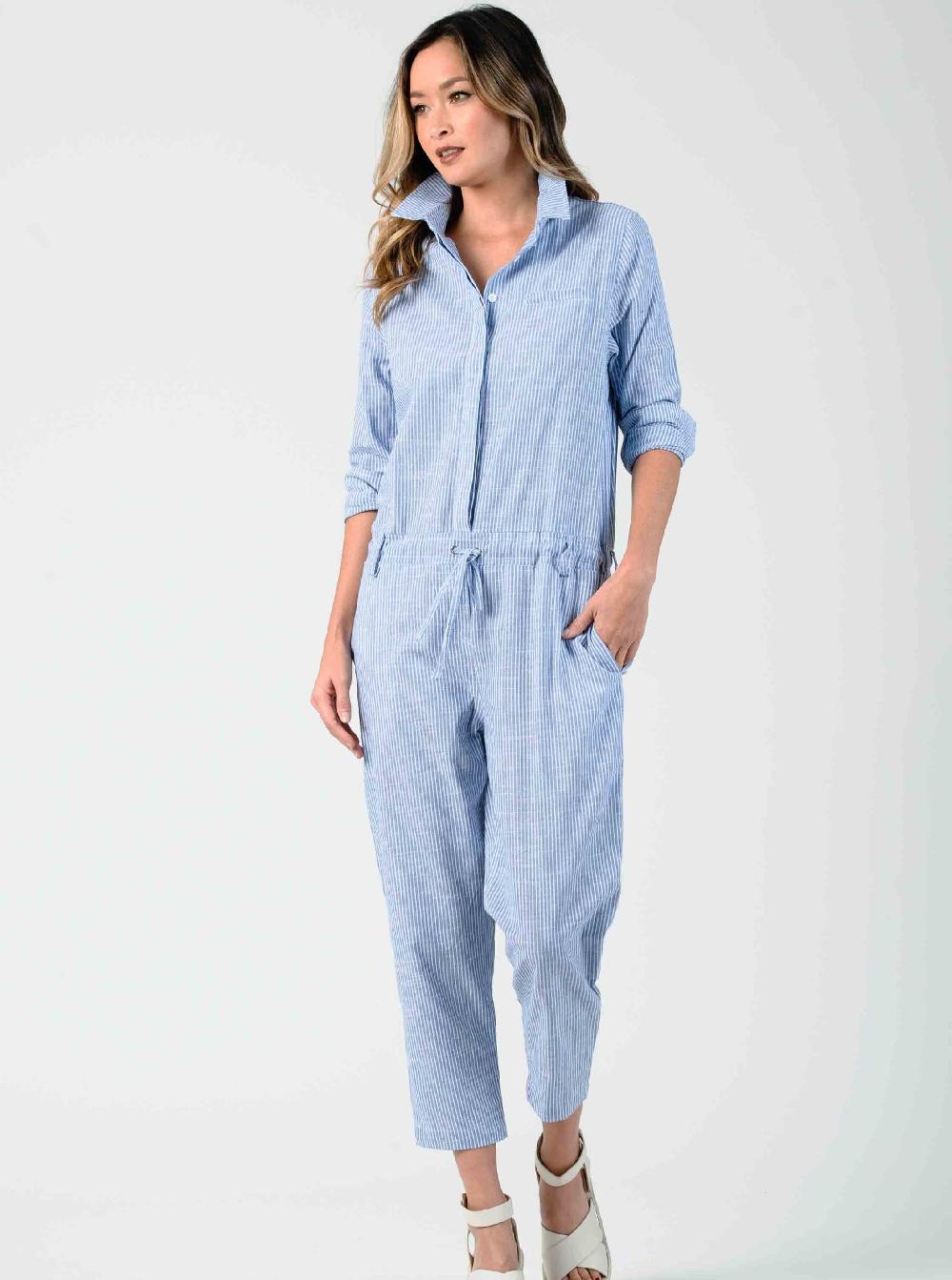 lucca couture ZINNEA BOILER JUMPSUIT-BLUE STRIPE