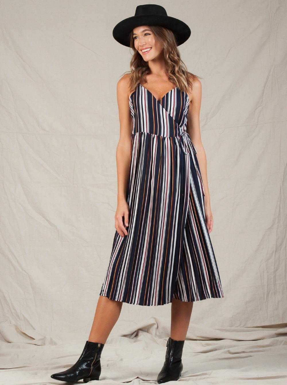 lucca couture MARLEY PLEATED MIDI DRESS-PRIMARY STRIPE