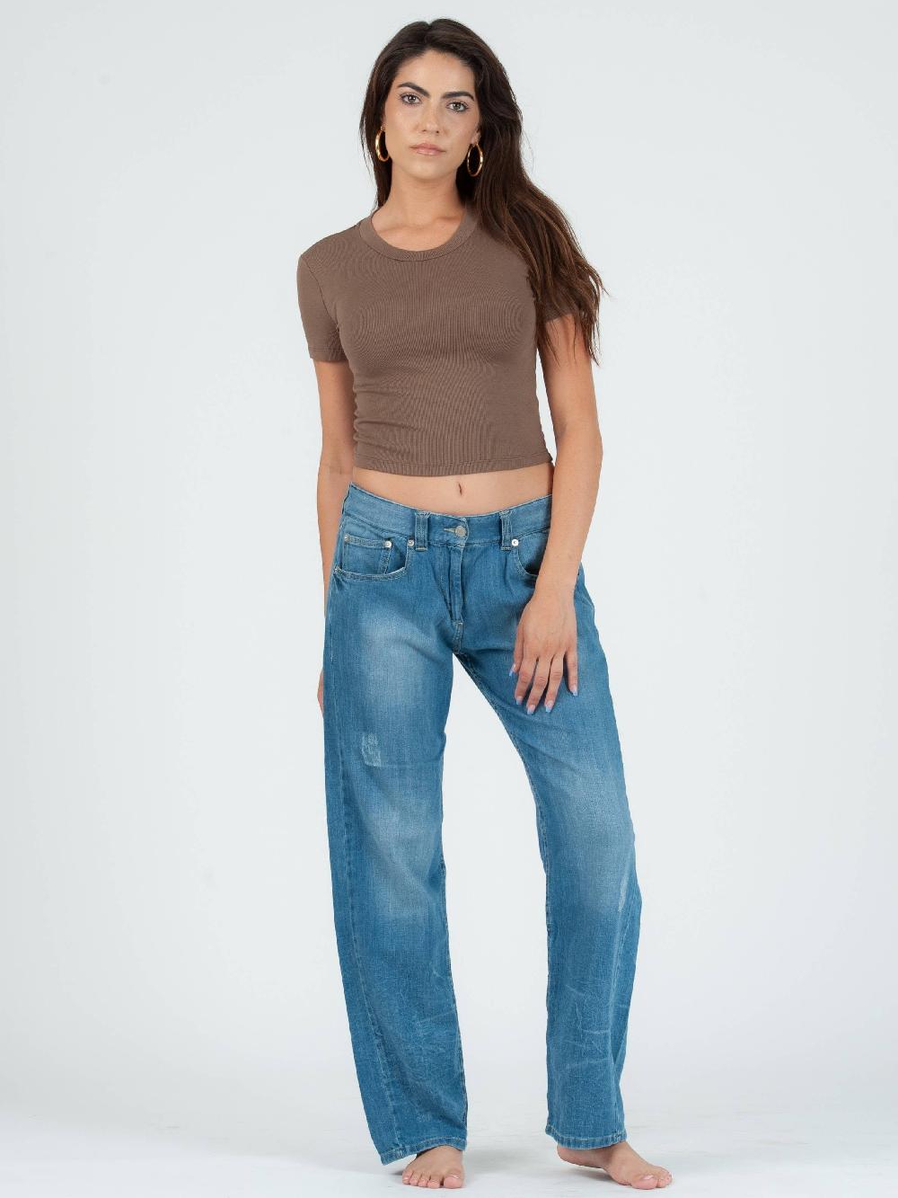 lucca couture NICOLE ROUND NECK CROPPED TEE-ESPRESSO