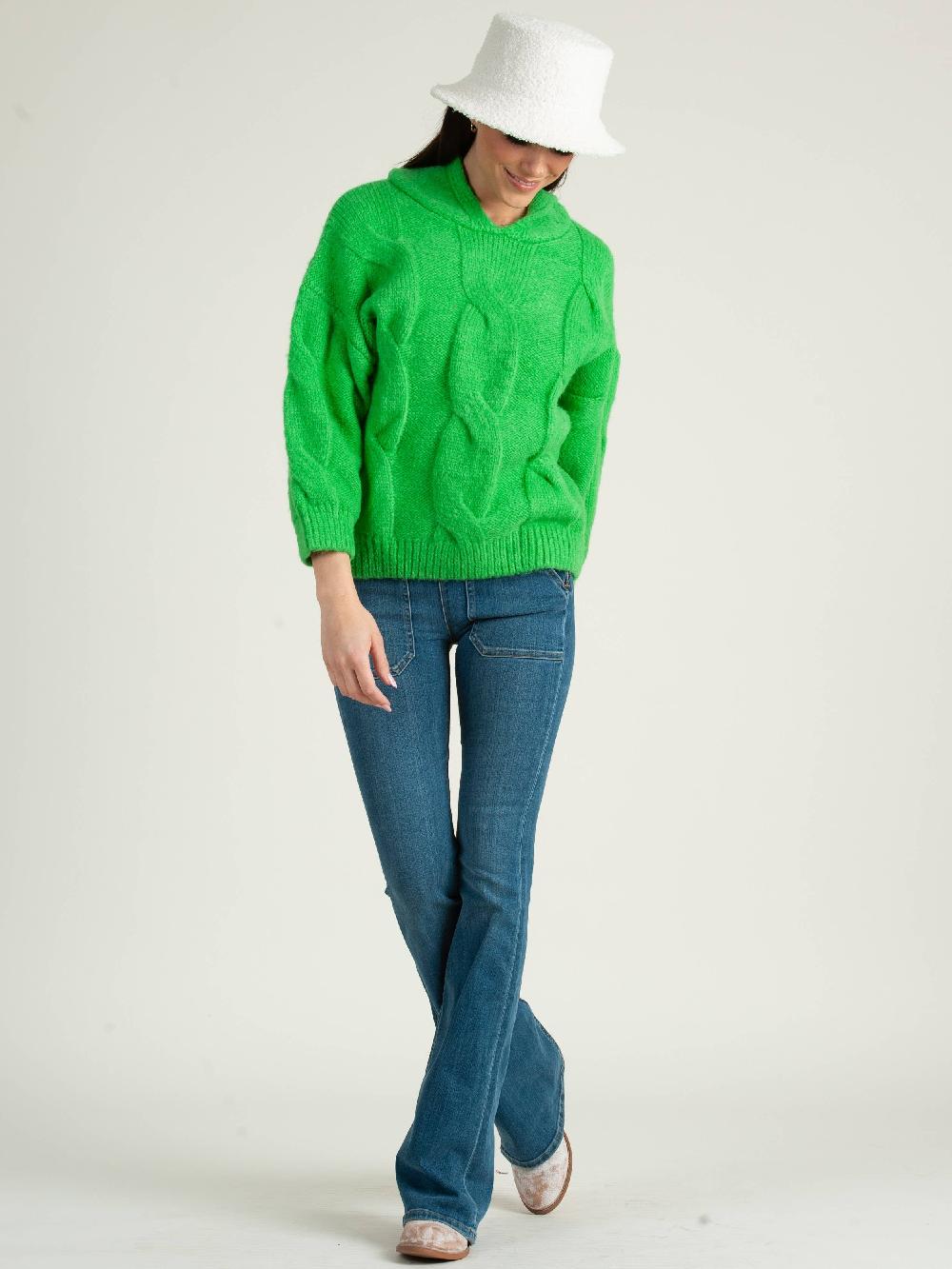 lucca couture OVERSIZED SOFT CABLE KNIT PULLOVER-SUCCULENT
