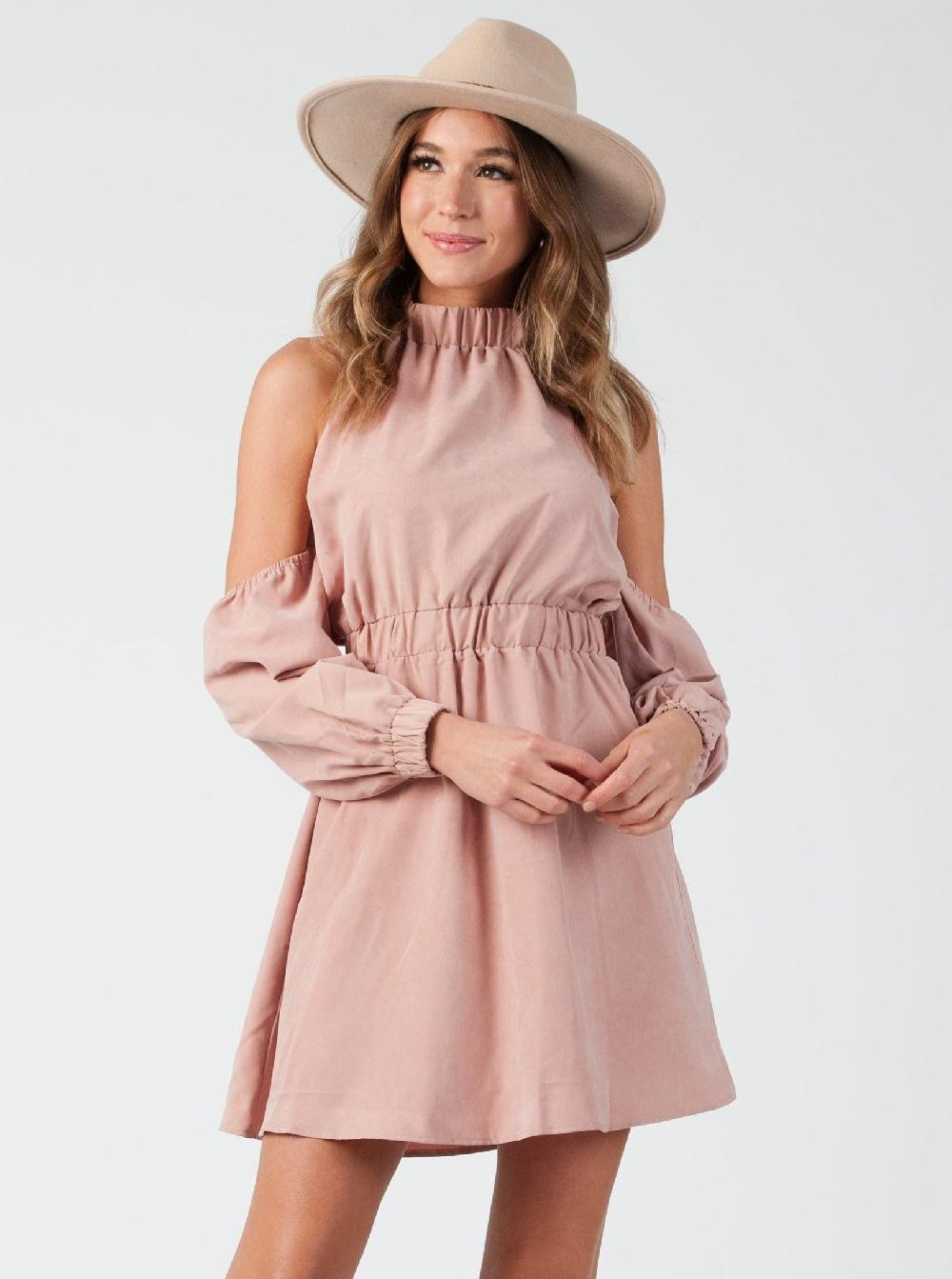 lucca couture PEYTON COLD SHOULDER MOCK DRESS-BLUSH