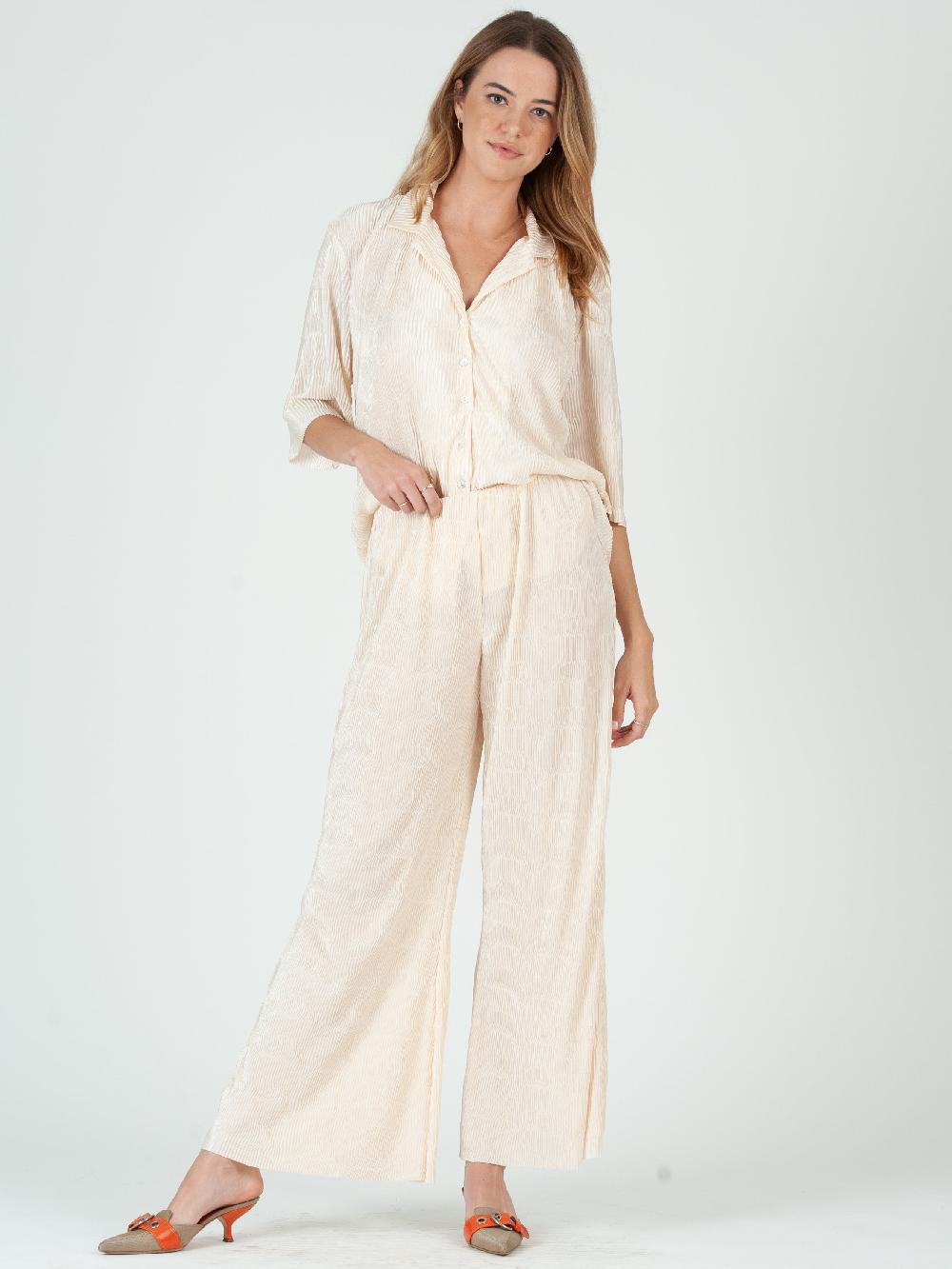 lucca couture RALEIGH BUTTON DOWN TOP AND PANT SET-CREME