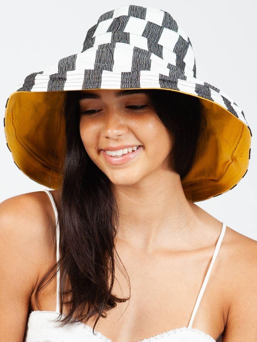 lucca couture REVERSIBLE STRIPED CANVAS HAT-MARIGOLD